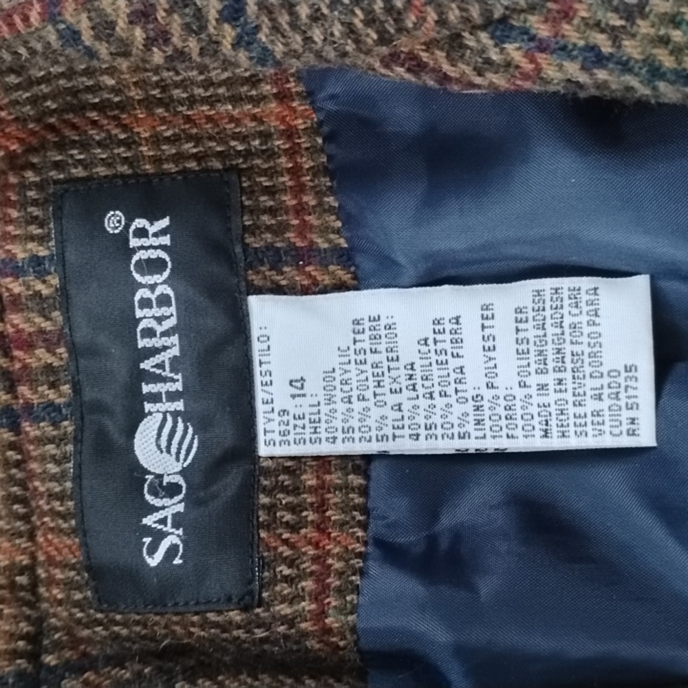 Vintage Sag Harbor Academia Wool Blend Plaid Oversized Blazer Women's Size 14 - Picture 3 of 8